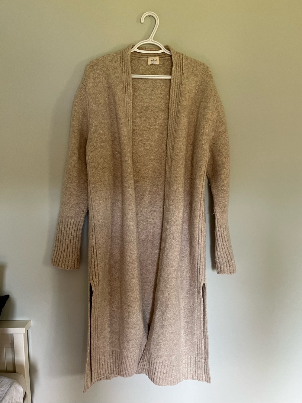 Long Open-Front Women's Cardigan Sweater in beige/cream accurate in last pics